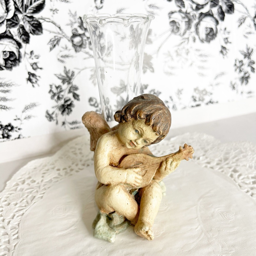 Plasterware Cherub & Vase Cute Vintage Victoriana Cottagecore Home Decor